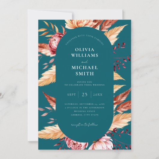 Invitation Élégant Boho Turquoise Chic Floral Mariage (Devant)