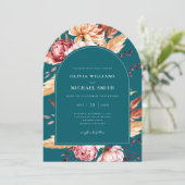 Invitation Élégant Boho Turquoise Chic Floral Mariage (Debout devant)
