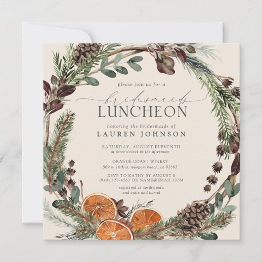 Invitation Élégant Boho Verdure Citrus Bridesmaids Déjeuner (Devant)