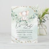 Invitation Elégant Boho Verdure Eucalytpus Elephant Oh Baby (Debout devant)