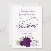 Invitation Élégant Boho violet Roses Floral QR Code Mariage (Devant)