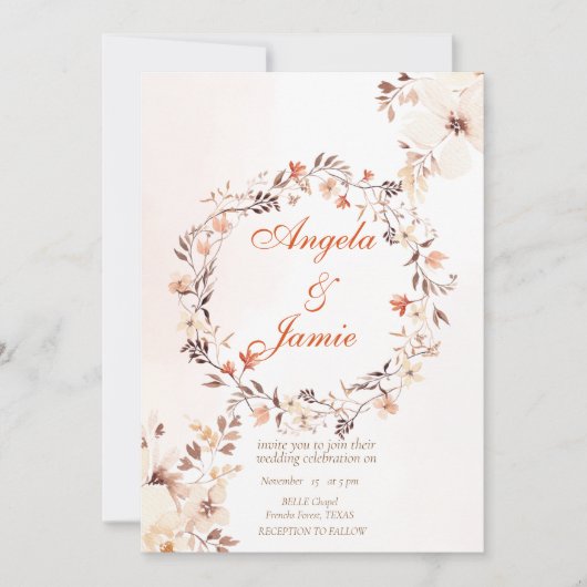 INVITATION ELÉGANT BOHO WATERCOLOR FLORAL MARIAGE (Devant)