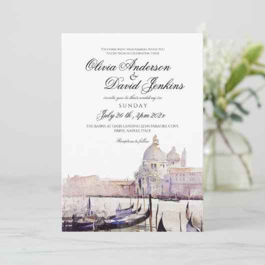 Invitation Elégant Boho Watercolor Venice Script Mariage (Debout devant)