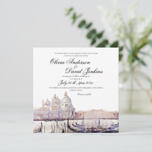 Invitation Elégant Boho Watercolor Venice Script Mariage (Debout devant)
