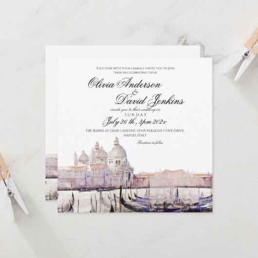 Invitation Elégant Boho Watercolor Venice Script Mariage (Devant/Arrière en situation)