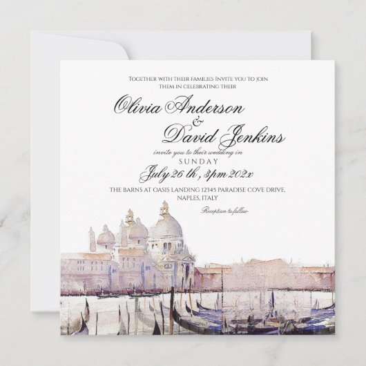 Invitation Elégant Boho Watercolor Venice Script Mariage (Devant)
