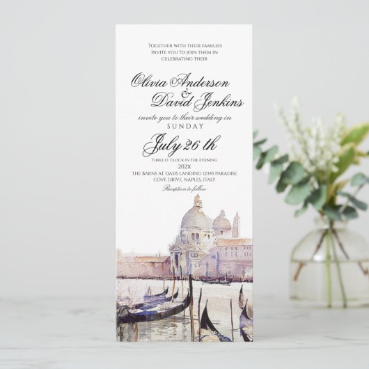 Invitation Elégant Boho Watercolor Venice Script Mariage (Debout devant)