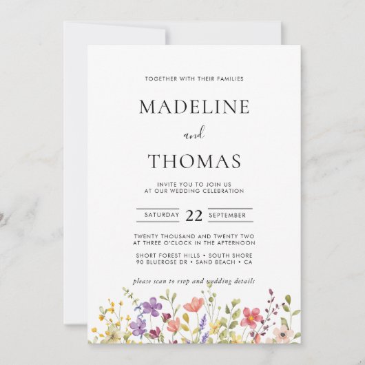 Invitation Elegant Boho Wild Flower Photo Mariage (Devant)