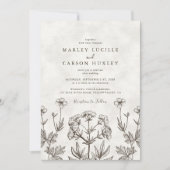 Invitation Elegant Boho Wildflower White Texture Wedding (Devant)