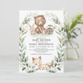 Invitation Elégant Bois Animaux Baby shower Verdure Or (Debout devant)