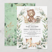 Invitation Elégant Bois Animaux Baby shower Verdure Or (Devant / Derrière)