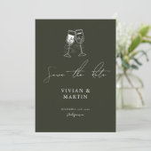 Invitation Élégant Bois d'Olive Vert Save The Date (Debout devant)