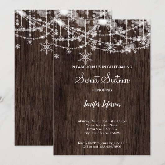 Invitation Élégant bois hiver Sweet 16Invitation (Devant / Derrière)