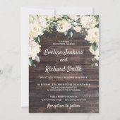 Invitation Elégant bois rustique blanc roses verdure mariage (Devant)