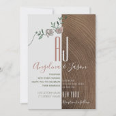 Invitation Elégant bois rustique et Mariage floral Rose pouss (Devant)