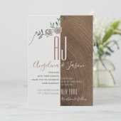 Invitation Elégant bois rustique et Mariage floral Rose pouss (Debout devant)