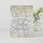 Invitation Elégant Bokeh Argent Lights Gold Confetti Sweet 16 (Debout devant)
