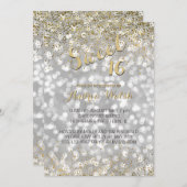 Invitation Elégant Bokeh Argent Lights Gold Confetti Sweet 16 (Devant / Derrière)