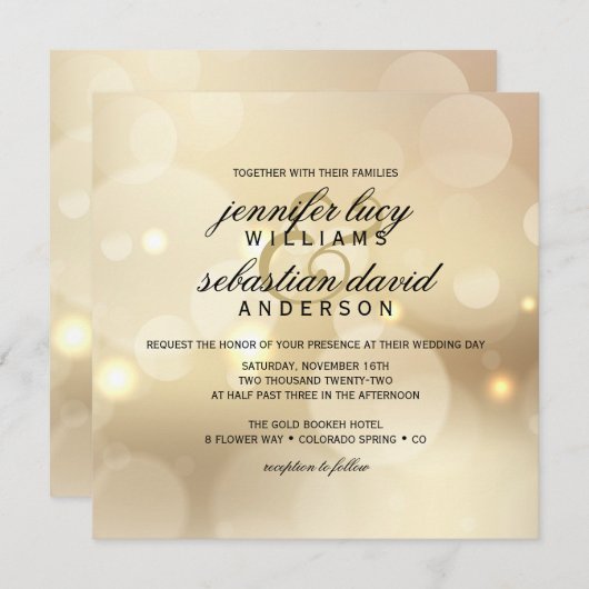 Invitation Elégant Bokeh Bokeh Light Chic Mariage (Devant / Derrière)