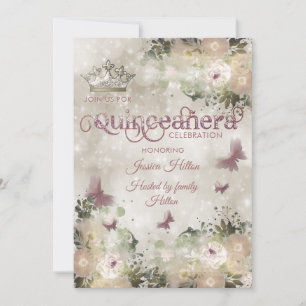 Invitation Elégant bokeh Butterfly jardin fleuri Quinceañera