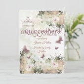 Invitation Elégant bokeh Butterfly jardin fleuri Quinceañera (Debout devant)