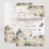Invitation Elégant bokeh Butterfly jardin fleuri Quinceañera (Devant / Derrière)