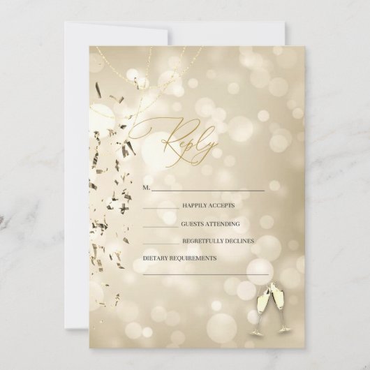 Invitation Elegant Bokeh,Confetti Wine Glasses Wedding (Devant)
