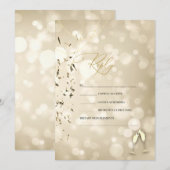 Invitation Elegant Bokeh,Confetti Wine Glasses Wedding (Devant / Derrière)