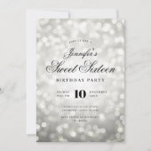 Invitation Élégant Bokeh éclaire Formal Script Sweet 16 Argen (Devant)
