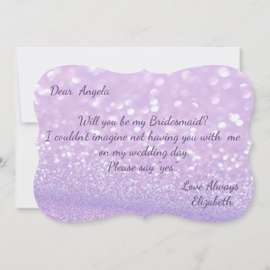 Invitation Elégant Bokeh Glittery, Silhouette Bridesmaid Card (Dos)