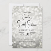 Invitation Élégant Bokeh Lights Script moderne Sweet 16 Argen (Devant)