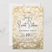 Invitation Élégant Bokeh Lights Script moderne Sweet 16 Or (Devant)