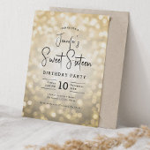 Invitation Élégant Bokeh Lights Script moderne Sweet 16 Or
