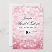 Invitation Élégant Bokeh Lights Script Sweet 16 Blush Rose (Devant)