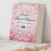 Invitation Élégant Bokeh Lights Script Sweet 16 Blush Rose