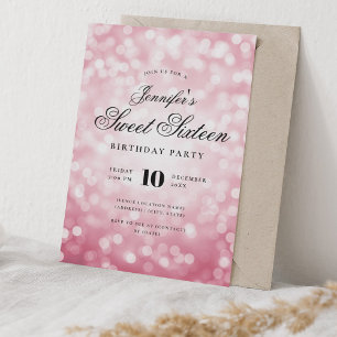 Invitation Élégant Bokeh Lights Script Sweet 16 Blush Rose