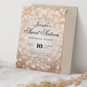 Invitation Élégant Bokeh Lights Script Sweet 16 Rose Gold