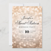 Invitation Élégant Bokeh Lights Script Sweet 16 Rose Gold (Devant)