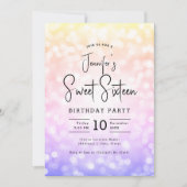 Invitation Elégant Bokeh Modern Script Sweet 16 Ombre Rainbow (Devant)