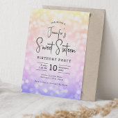 Invitation Elégant Bokeh Modern Script Sweet 16 Ombre Rainbow