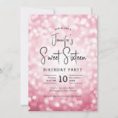 Invitation Elégant Bokeh moderne Script Sweet 16 Blush rose (Devant)