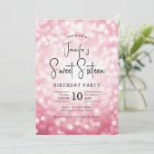 Invitation Elégant Bokeh moderne Script Sweet 16 Blush rose (Debout devant)