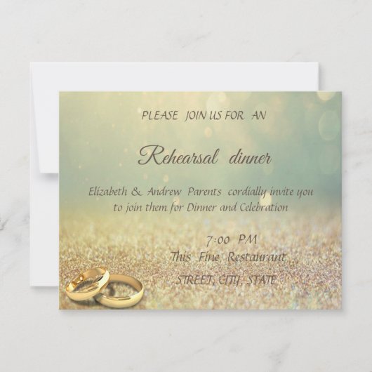 Invitation Elégant Bokeh Parties scintillant, Anneaux Déjeune (Devant)