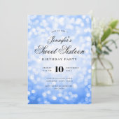 Invitation Elégant Bokeh Script Sweet 16 Party Navy bleu (Debout devant)