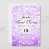 Invitation Élégant Bokeh Script Sweet 16 Party Purple (Devant)