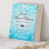 Invitation Elégant Bokeh Script Sweet 16 Party Turquoise