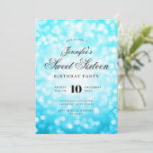 Invitation Elégant Bokeh Script Sweet 16 Party Turquoise (Debout devant)