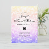 Invitation Élégant Bokeh Script Sweet 16 Rainbow Ombre (Debout devant)