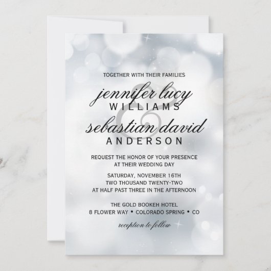 Invitation Élégant Bokeh Silver Light Chic Mariage (Devant)