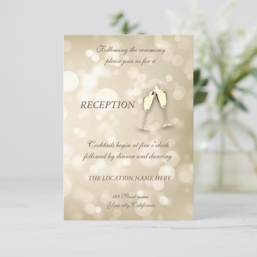 Invitation Elégant Bokeh Vins Lunettes de mariage Réception d (Debout devant)